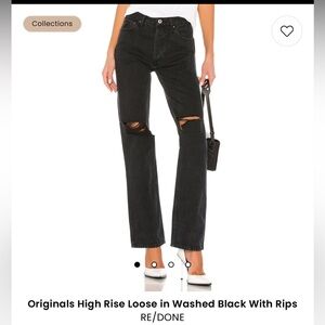 NWT RE/DONE high rise loose in washed black with rips size 32